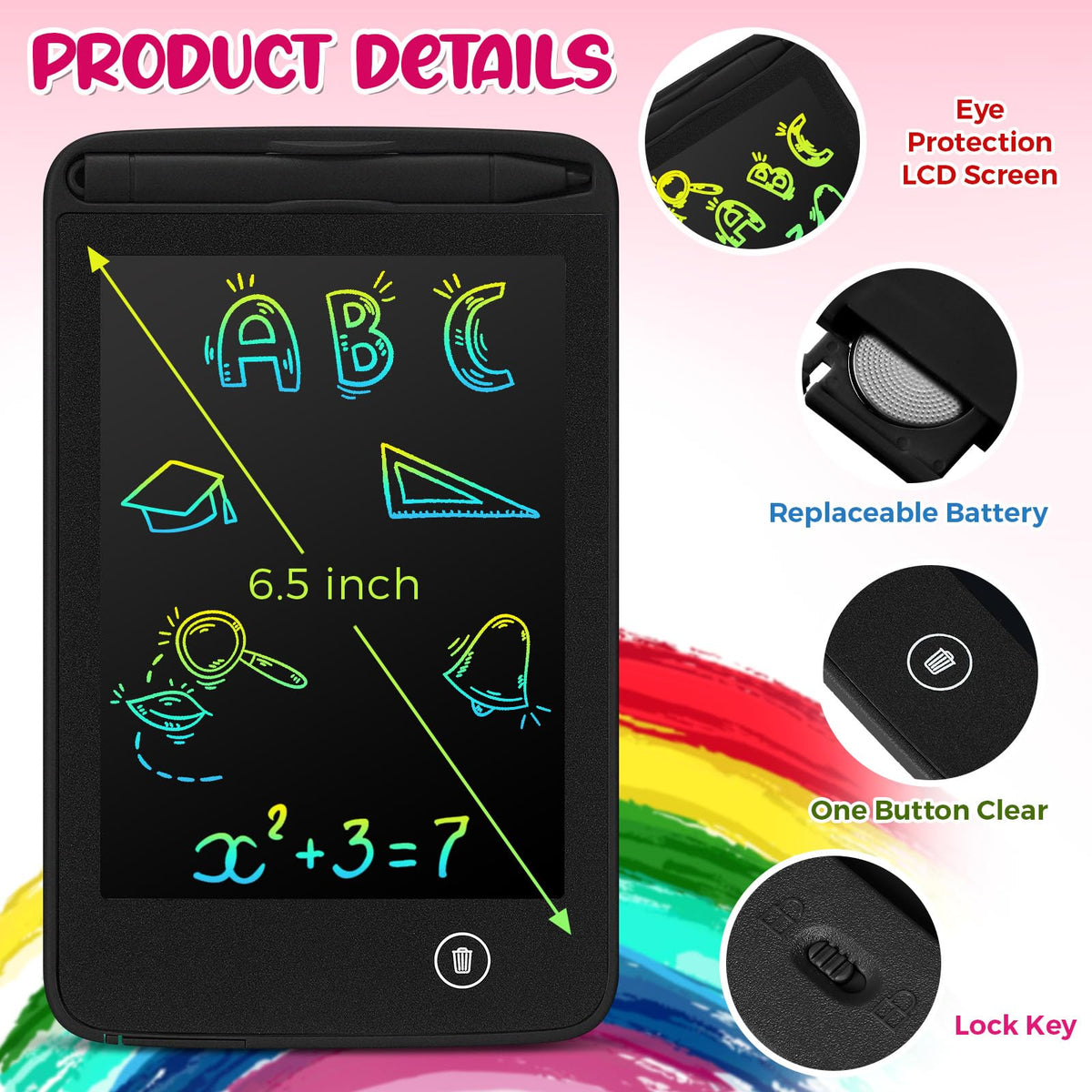Zhehao kids doodle board with 6.5-inch display for portable drawing.