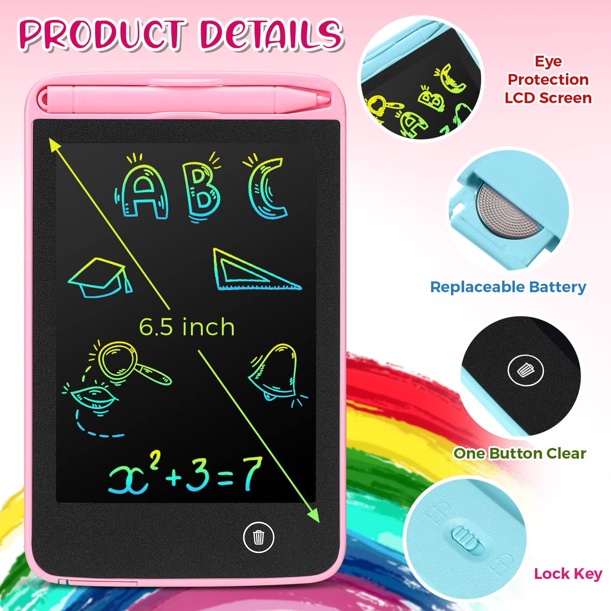 Zhehao kid drawing on blue LCD tablet with vibrant color display for creative doodling.