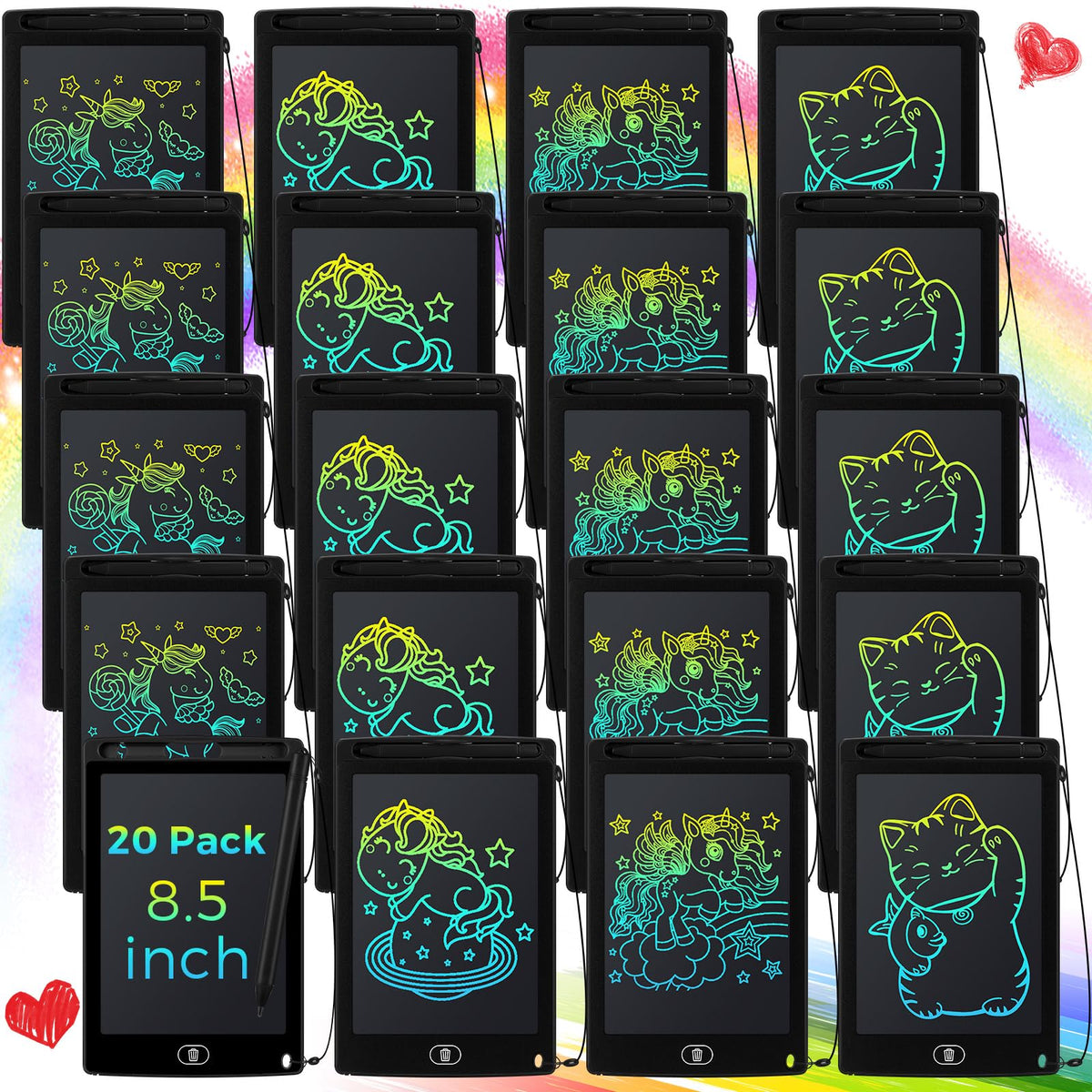 Zhehao LCD writing tablet 20-pack front view for mess-free shared drawing