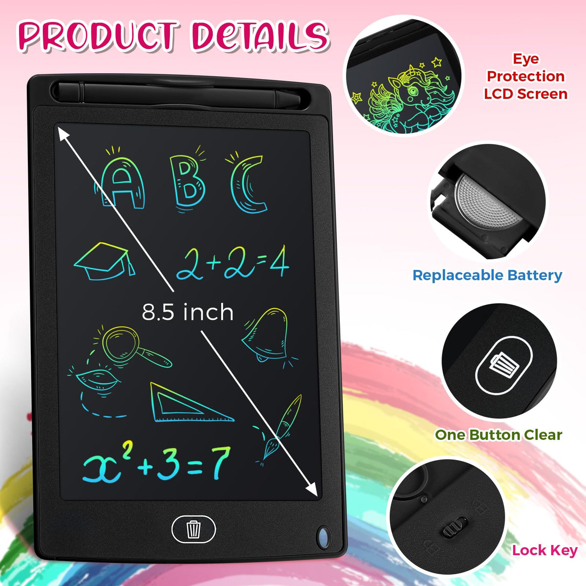 Zhehao LCD writing tablet 20-pack side view highlighting compact travel design
