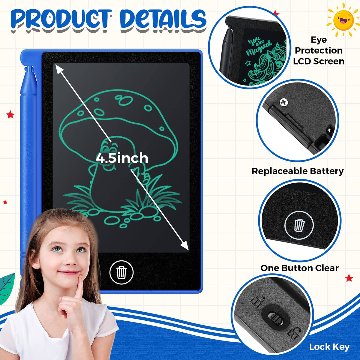 Zhehao mini LCD tablet close-up screen showing smooth writing surface.