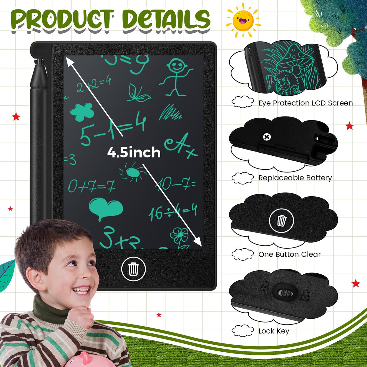 Zhehao mini LCD writing tablet in hand, portable for travel.