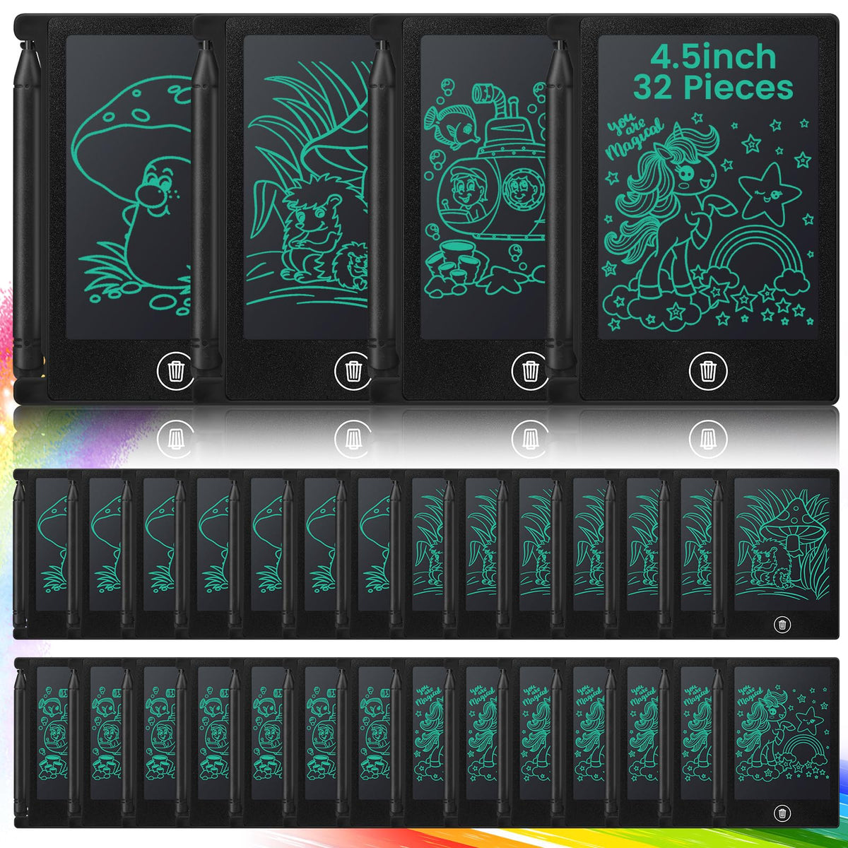 Zhehao mini LCD writing tablet packaging with a 32-piece classroom-friendly set.