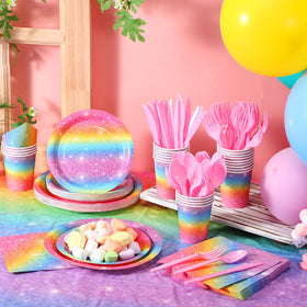 Zhehao pastel rainbow 9-inch plates for meals and party treats.