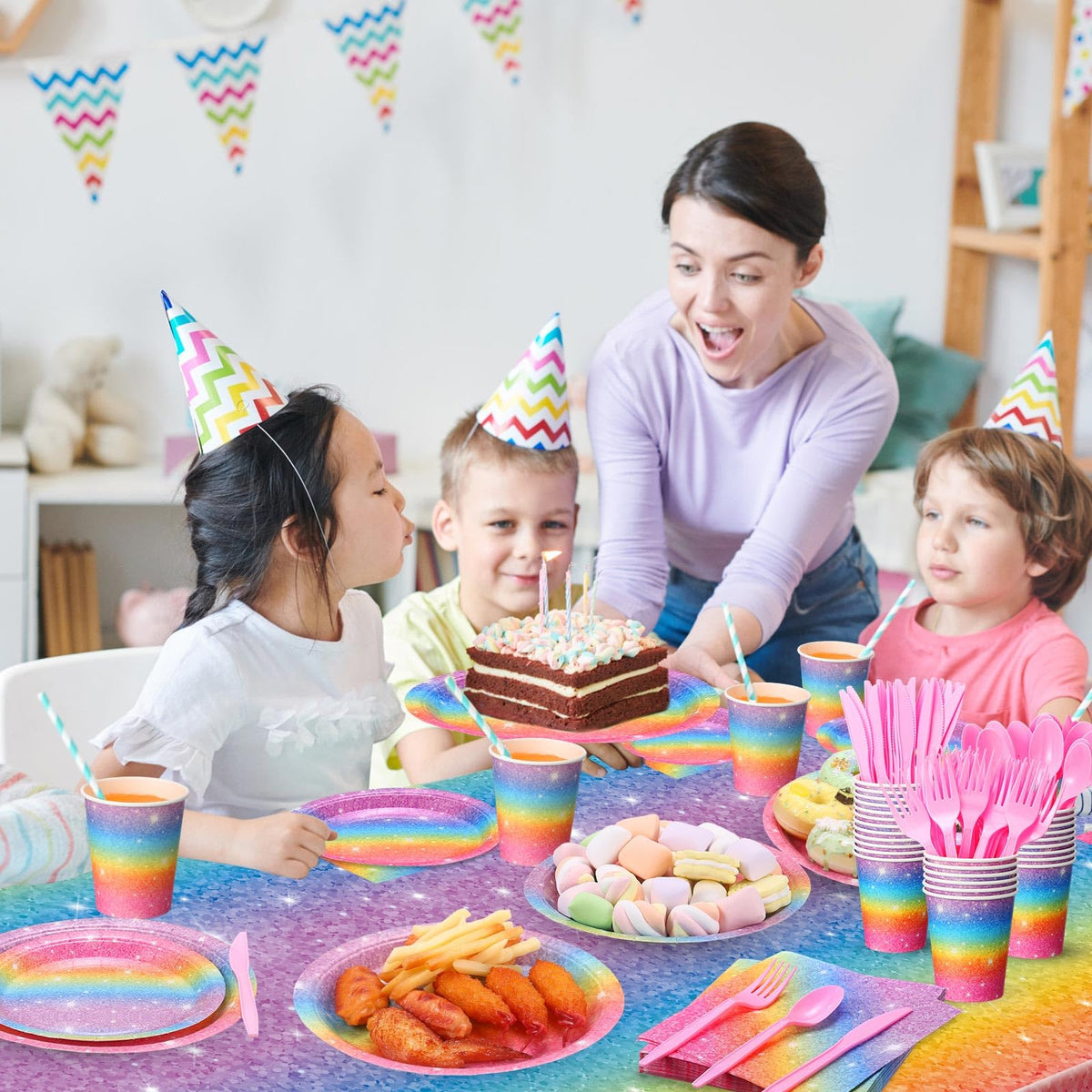 Zhehao rainbow cups for beverages at gatherings.
