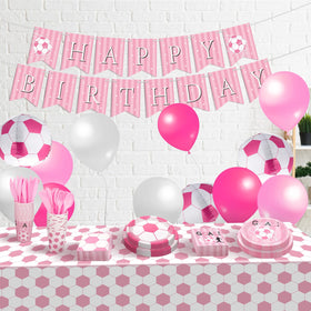 Zhehao banner and balloons add festive soccer-themed decor