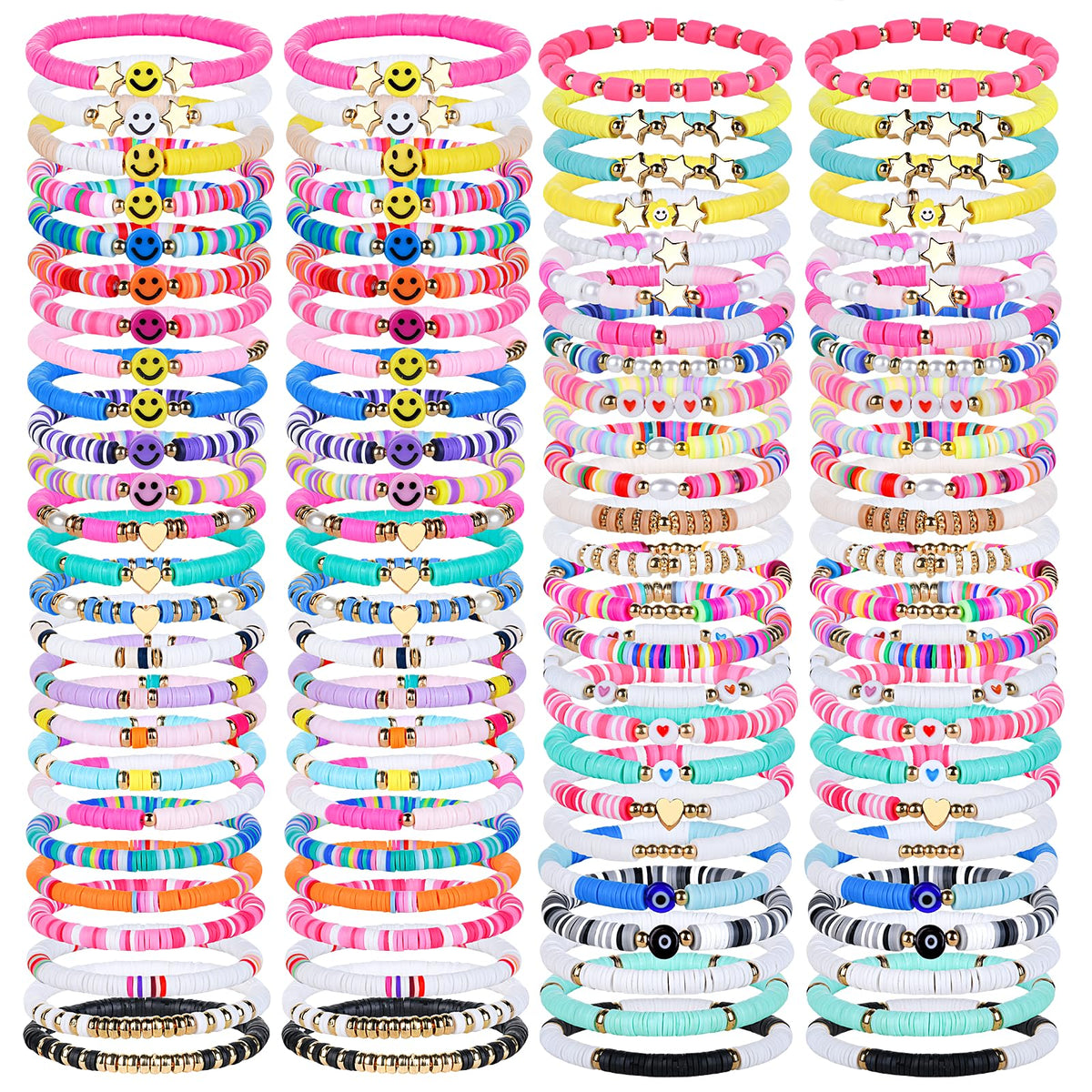 ZHLISHQINJJ colorful surfer heishi bracelets set for stacking and beach outfits.