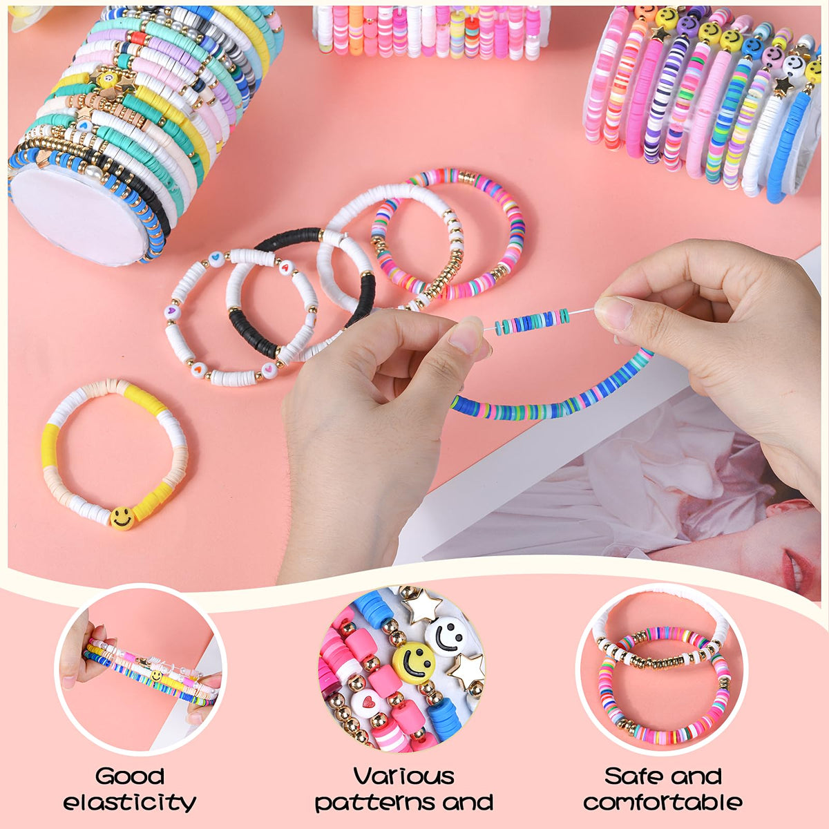 ZHLISHQINJJ smiley-face accent bracelet adds playful charm to outfits.