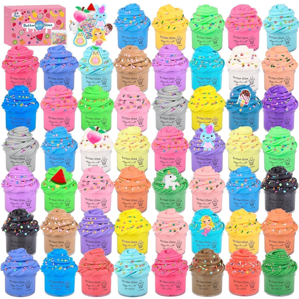 ZHNEHAOKAN 56-pack butter slime kit for kids, sensory play and classroom gifts.