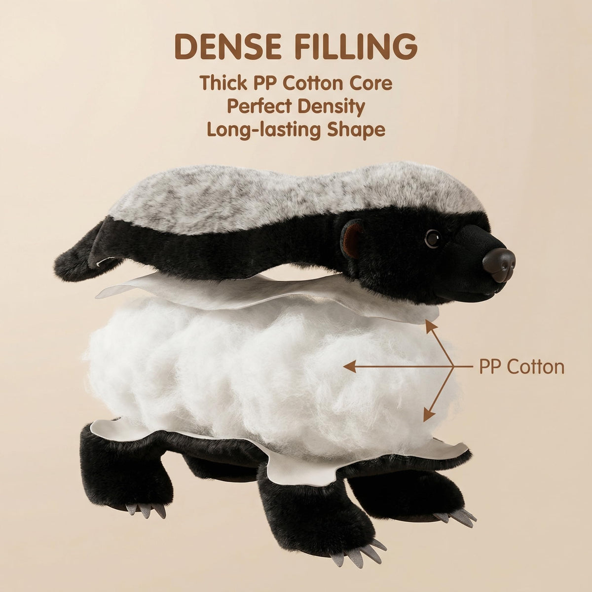 ZHONGXIN MADE honey badger plush 20-inch size makes a great hug partner.