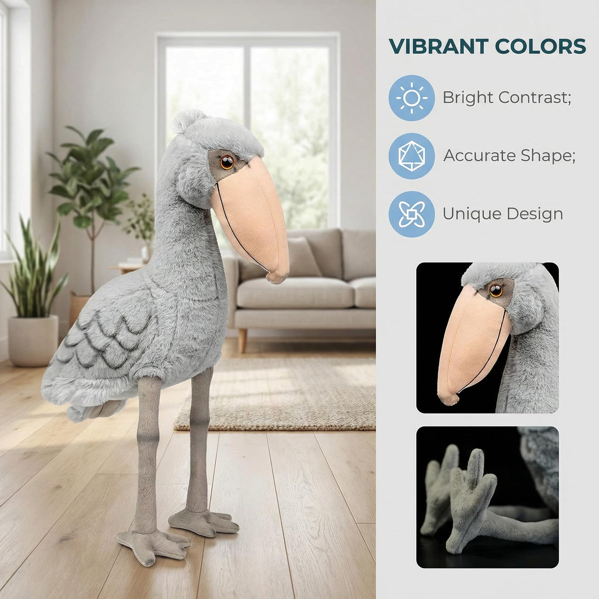 ZHONGXIN MADE shoebill plush eye close up highlights vivid eyes