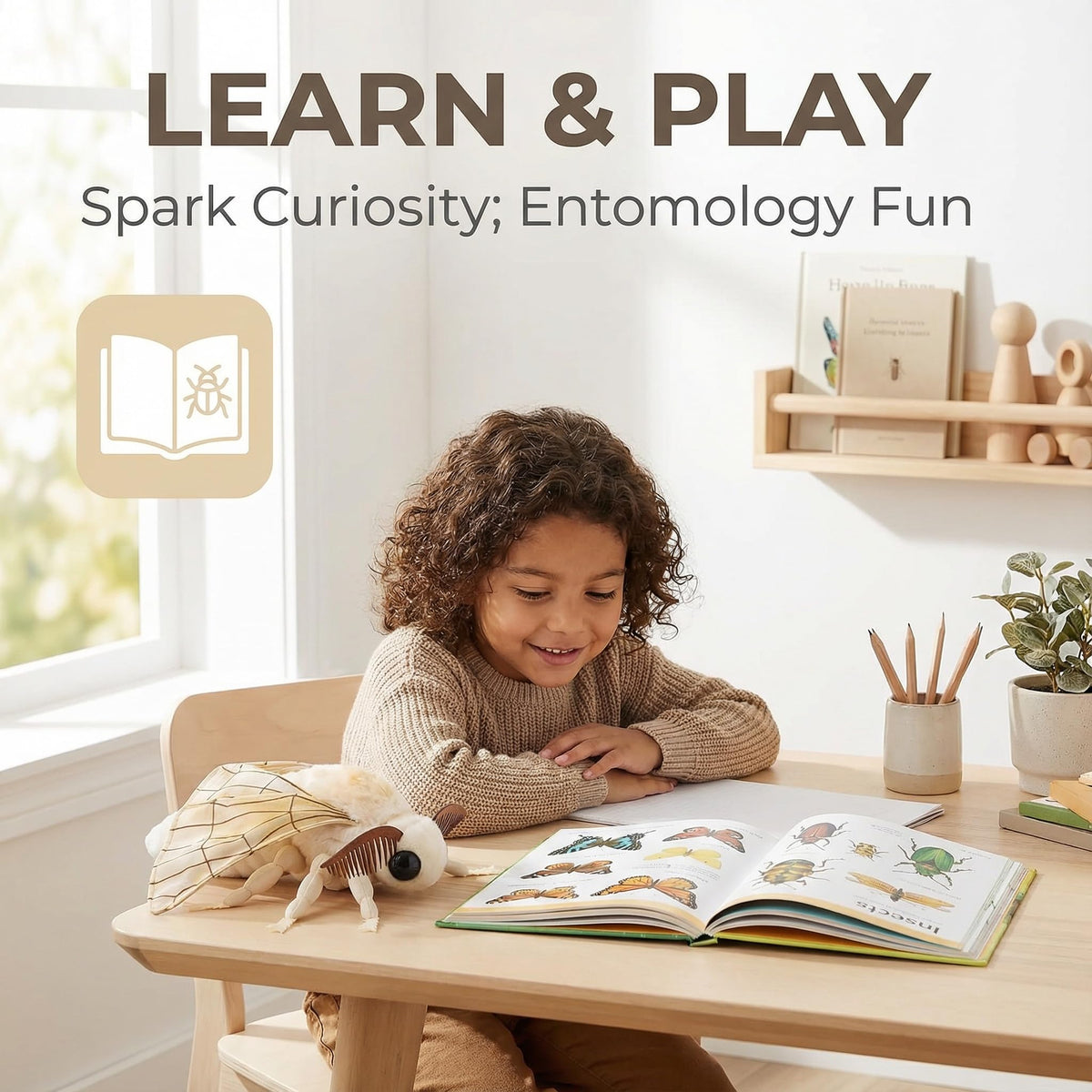 ZHONGXIN MADE Silk Moth Plush 11in kid-friendly toy for imaginative play.