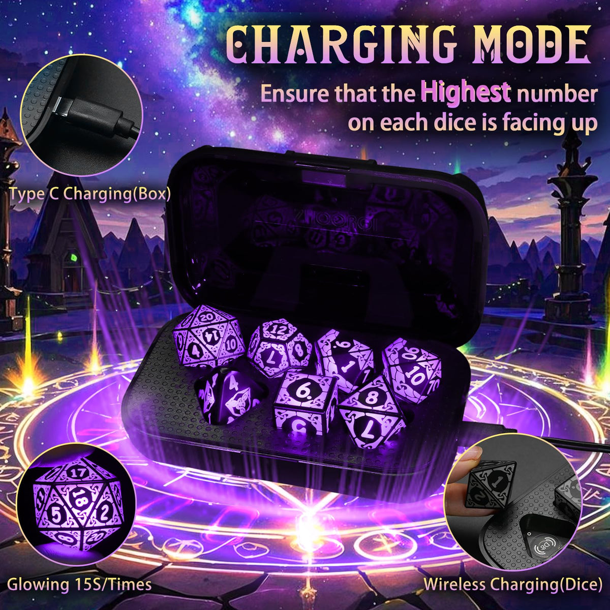 ZHOORQI DND dice with shackled texture glow enriches cinematic tabletop vibes