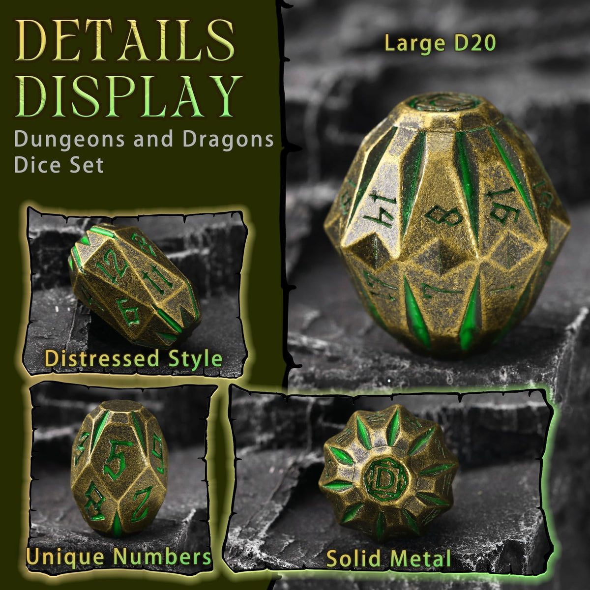 ZHOORQI dice set; matte finish reduces glare under tavern lights.