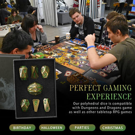 ZHOORQI DND metal dice; stonehenge-theme design adds dramatic tabletop presence.