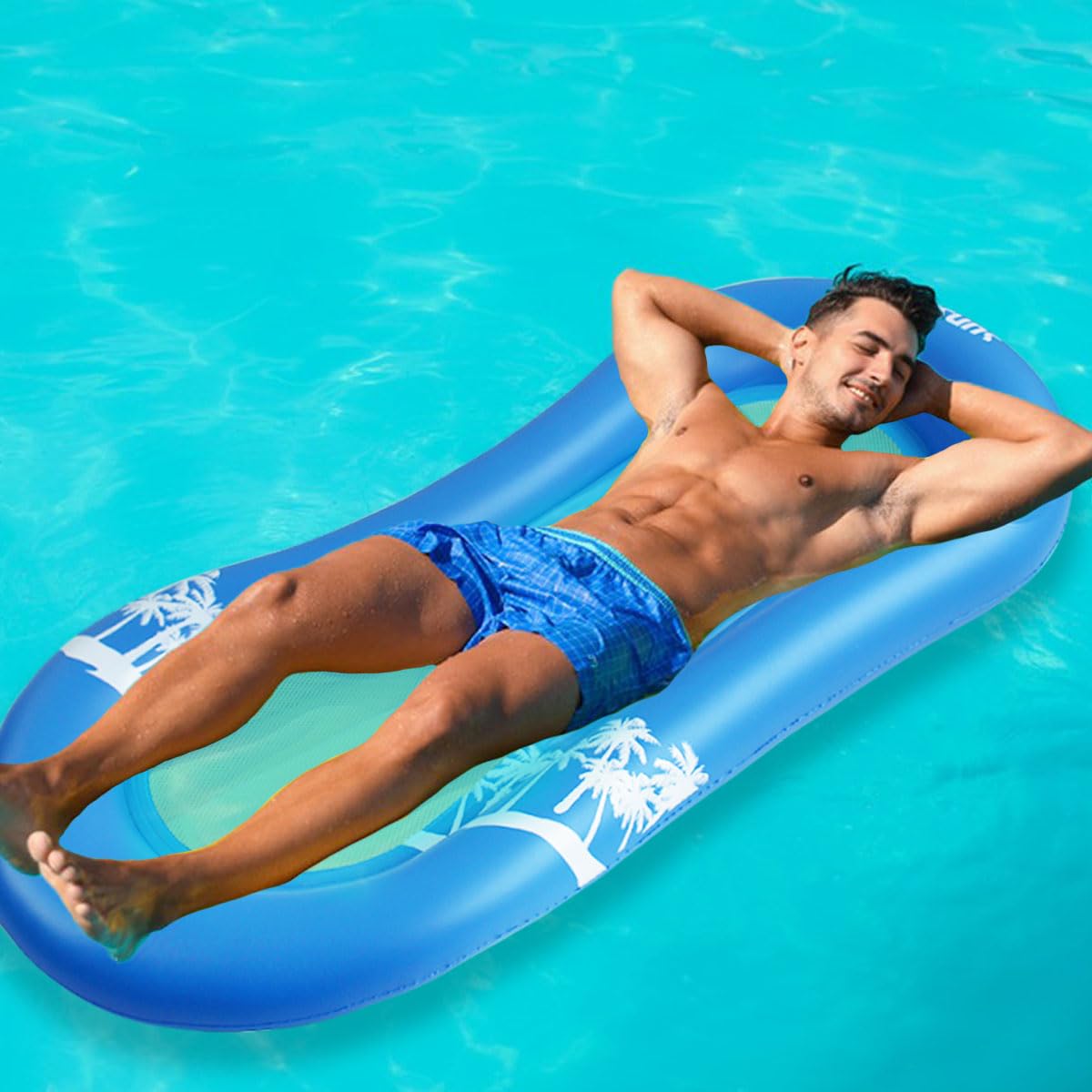 ZHUYNXIR easy to inflate and deflate blue pool float