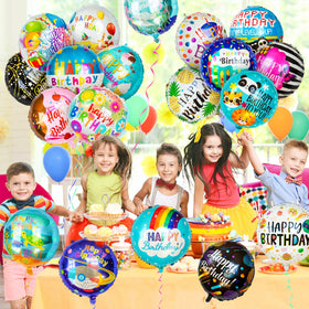 ZHWKMYP assorted 20 styles foil balloons showcasing vibrant patterns for versatile decor.