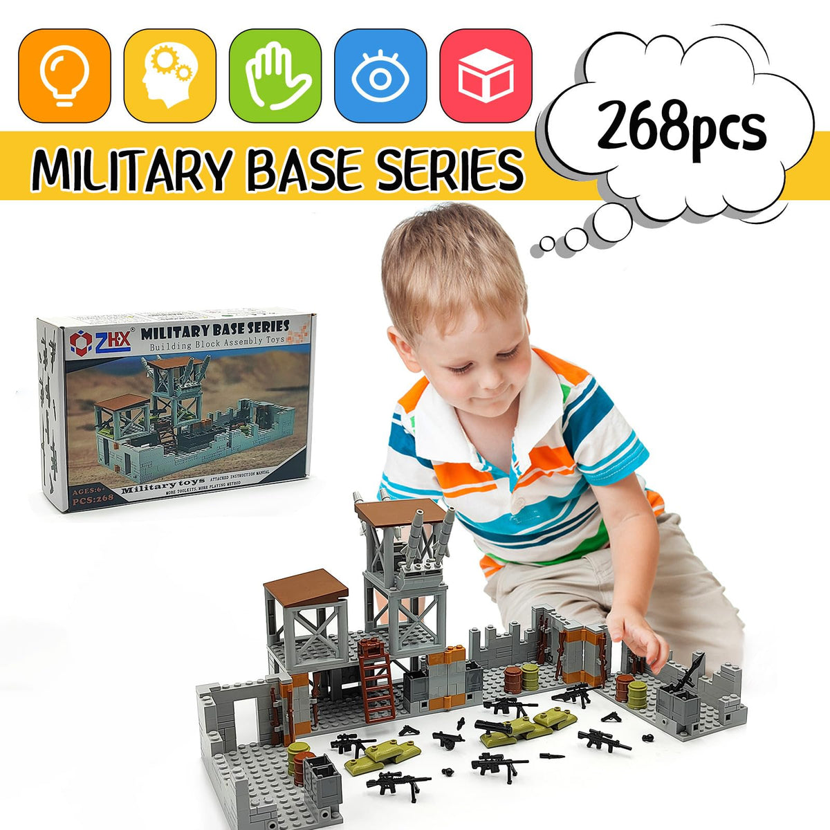 ZHX army minifigure war accessory tower enhances pretend battles at home.