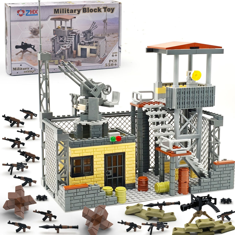 ZHX Military Base guard tower with compatible bricks for imaginative play