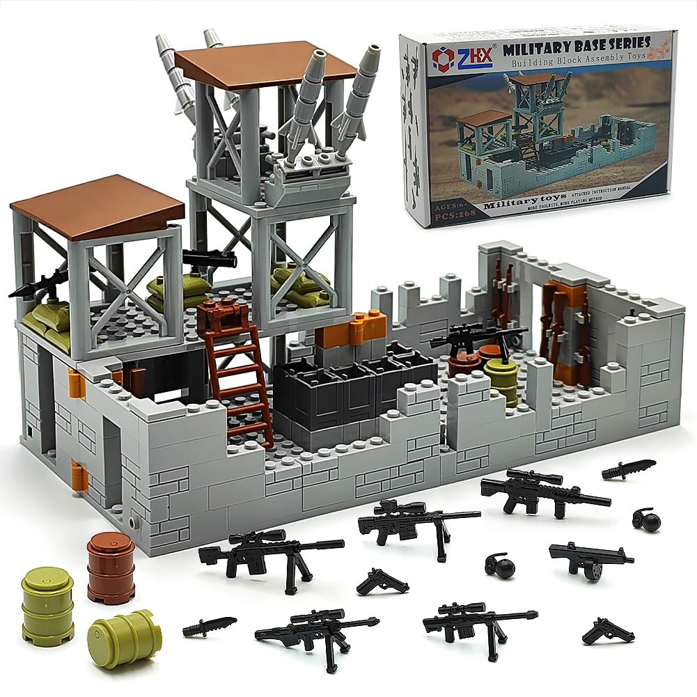 ZHX military base building brick set assembly for imaginative play and quick setup.