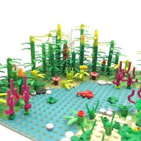 ZHX Rainforest plants and bushes enhance colorful garden scenes.