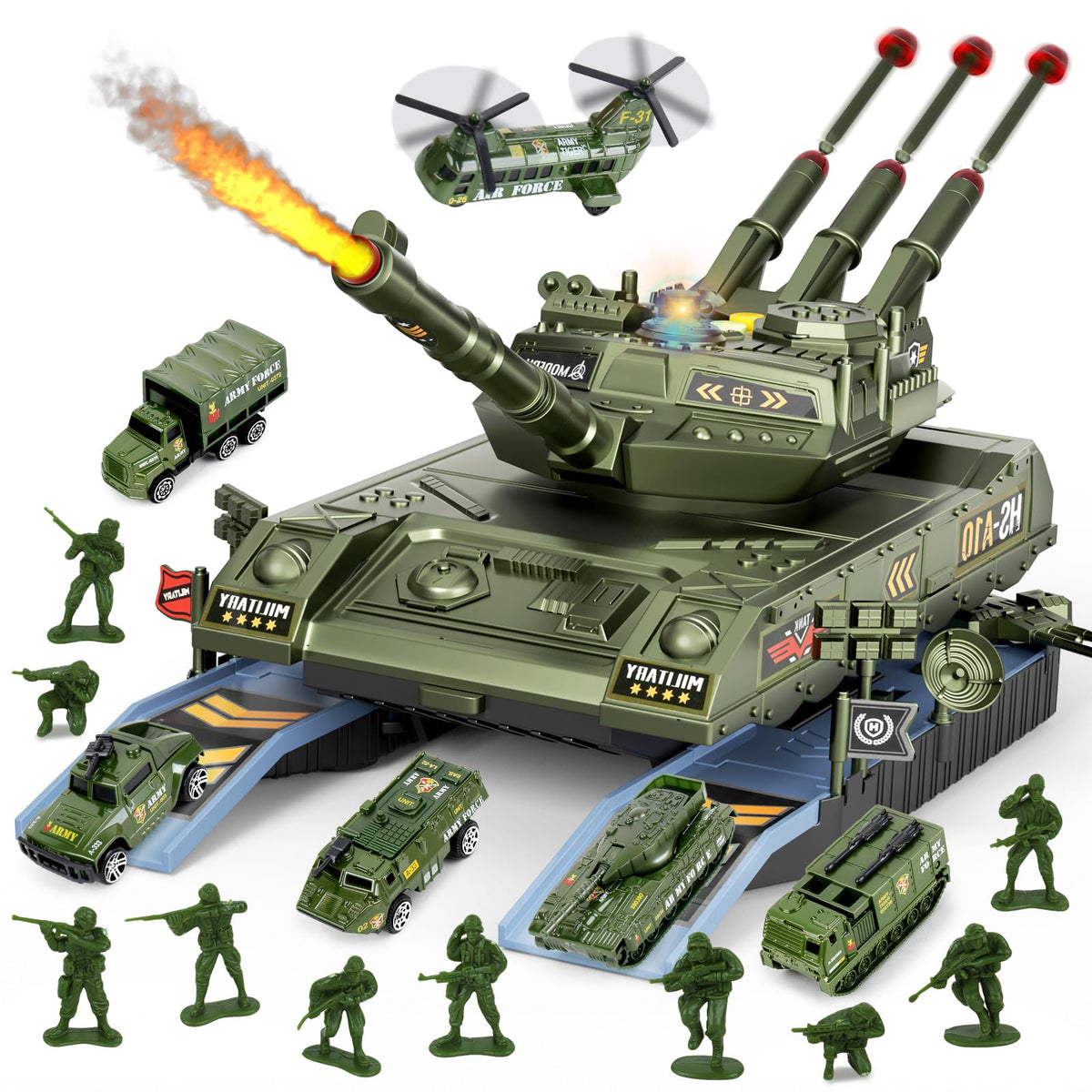 ZHYLLO army tank toy set front view for immersive play and imaginative battles.
