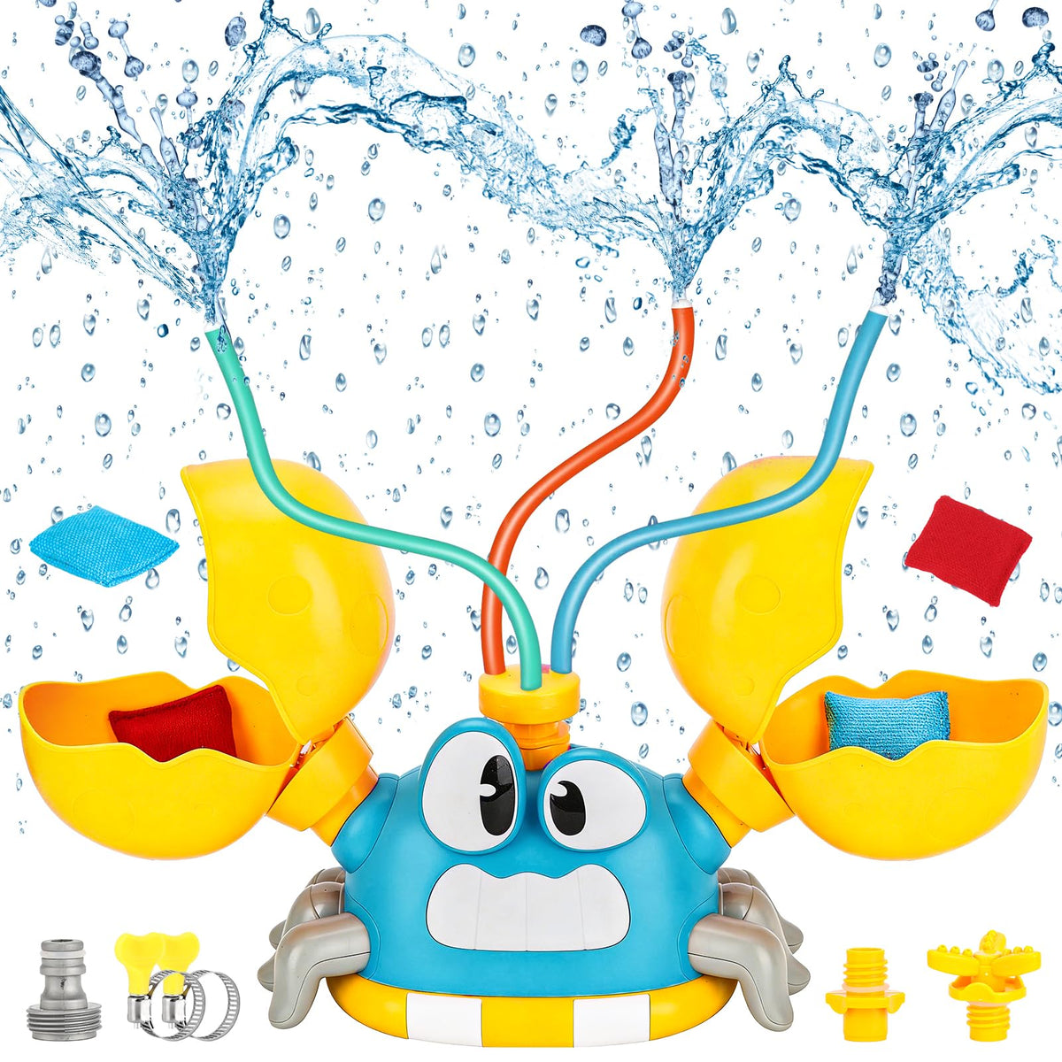 ZHYLLO crab sprinkler 4-in-1 in action cooling kids during sunny outdoor play