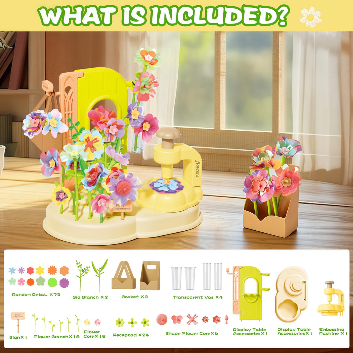 ZHYLLO DIY Flower Bouquet Kit components close-up showing nearly 140 pieces for endless floristry creativity