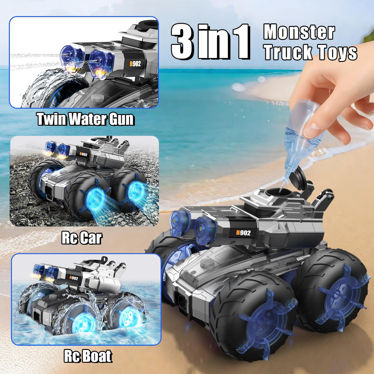 ZHYLLO RC boat with water gun ready for aquatic battles and splashy fun.