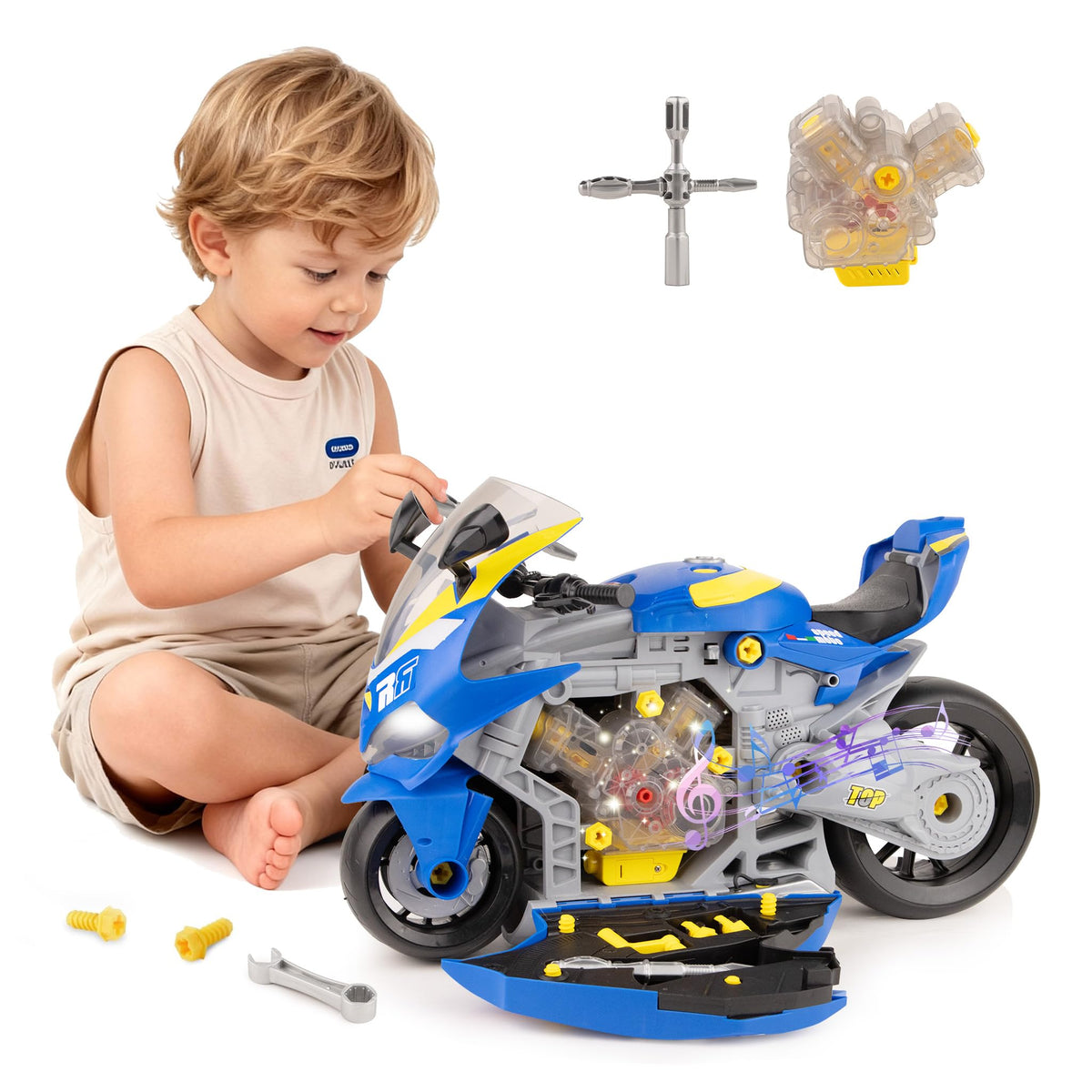 ZHYLLO take-apart motorcycle toy front view for hands-on building