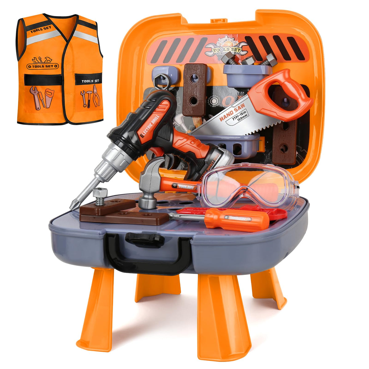 ZHYLLO Toddler Tool Set Workbench boosts hands-on pretend play and fine motor skills.