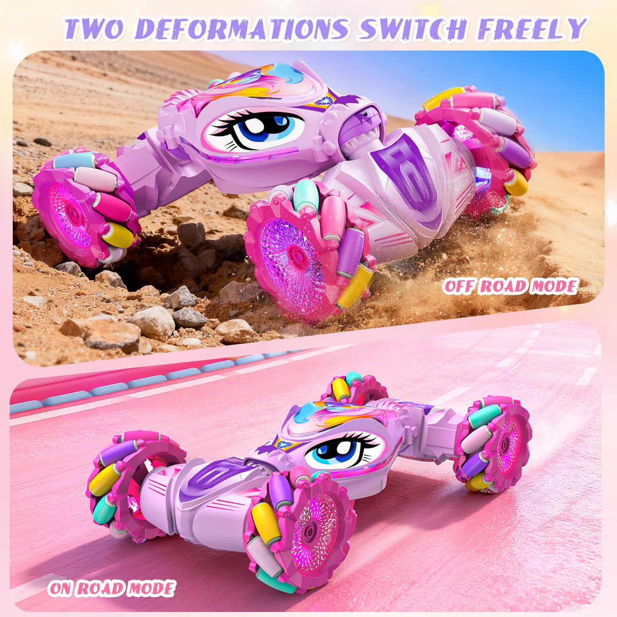 ZHYLLO unicorn RC car with durable off-road tires for outdoors.