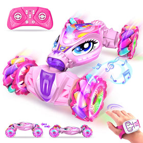 ZHYLLO unicorn RC car pink front lights for exciting playtime.