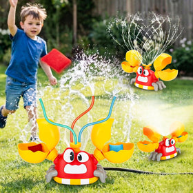ZHYLLO crab-design water sprinkler adds playful splash zones for kids' yard adventures.