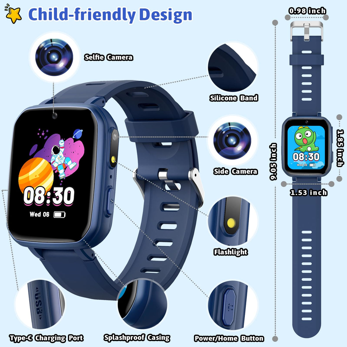 ZICOR Kids Game Watch dual camera selfies capture playful moments