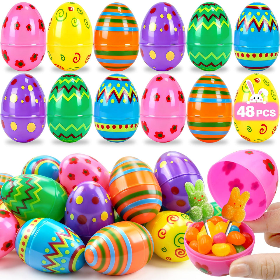 ZICZLI 48pc 3in Easter eggs with fillable shells for egg hunts