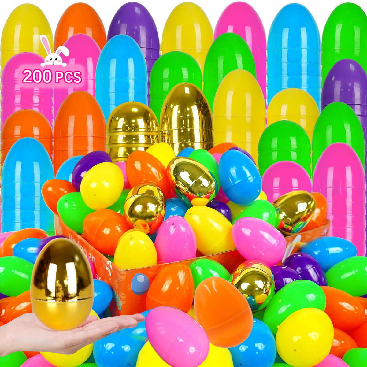 ZICZLI 200-pack Easter eggs in vibrant colors for playful hunts and prizes.