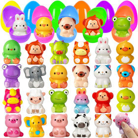ZICZLI Easter eggs filled with 24 colorful slow-rise squishies for egg hunts.
