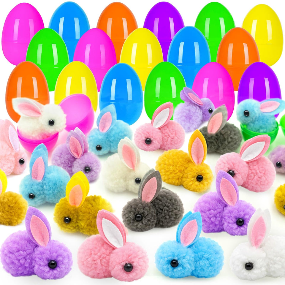 ZICZLI Easter eggs filled with plush bunnies in a 24-pack for Easter fun.