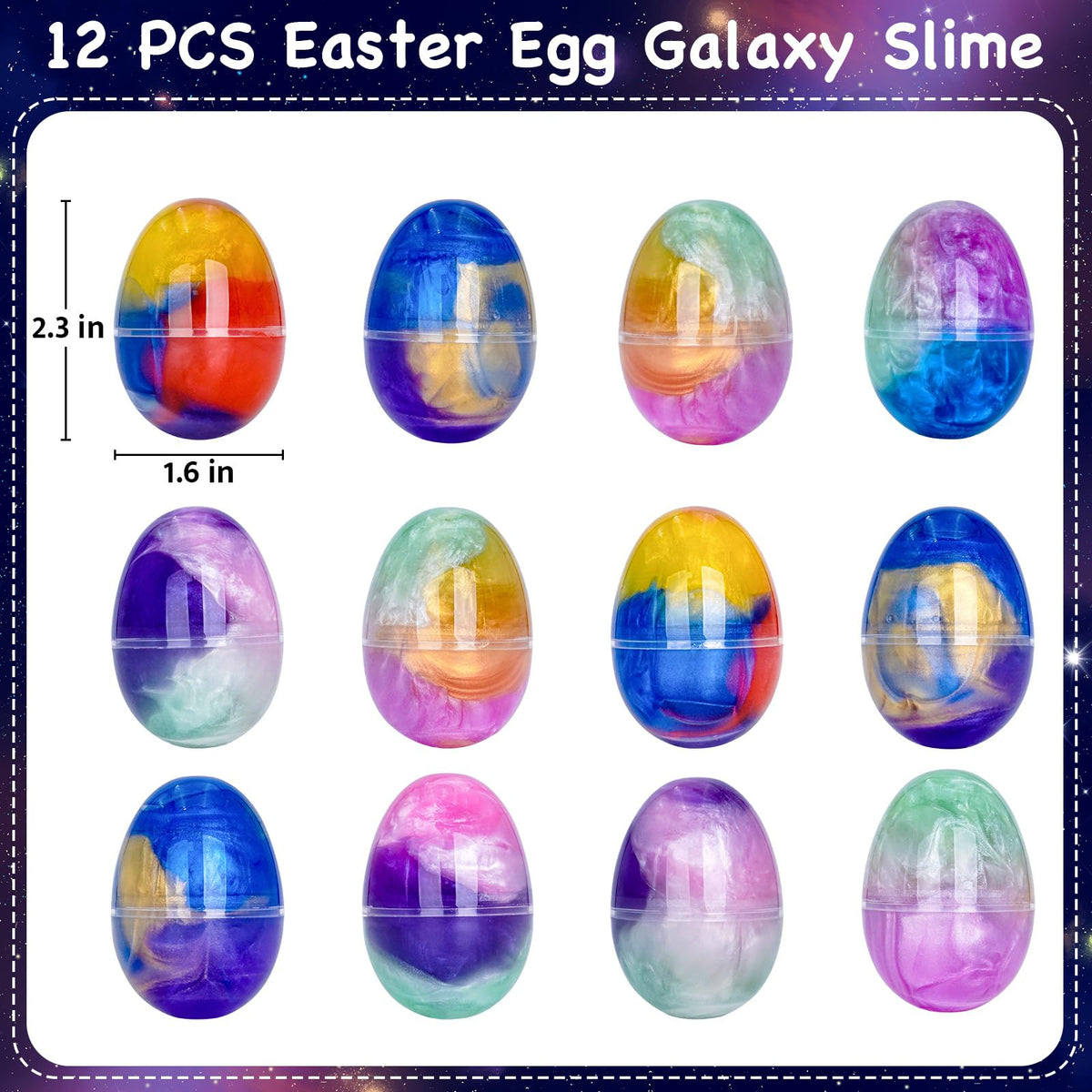 ZICZLI Easter Galaxy Slime Egg Inside View highlights durable shells and safe slime.