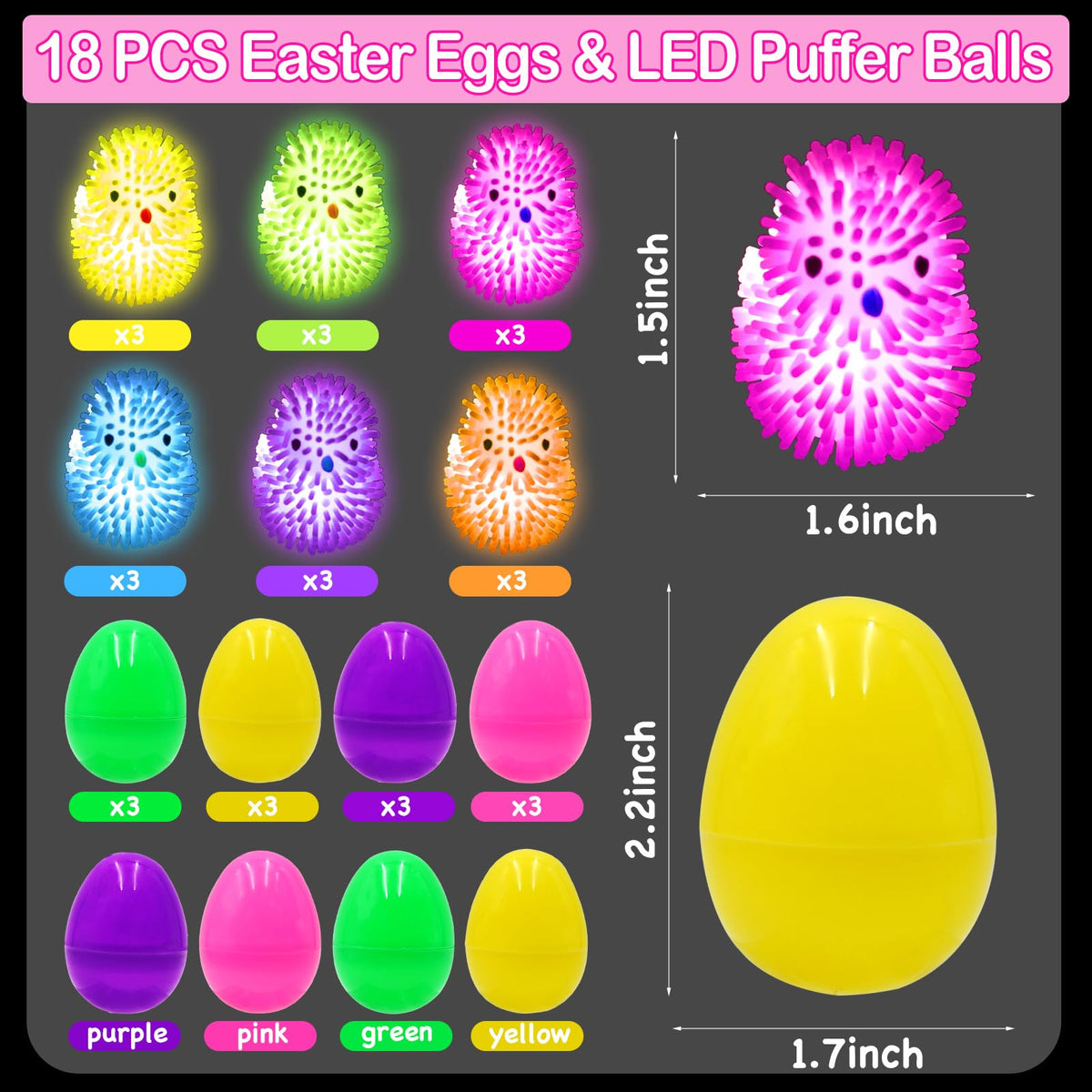 ZICZLI LED chick puffer balls inside eggs illuminate playtime with vivid flash patterns.