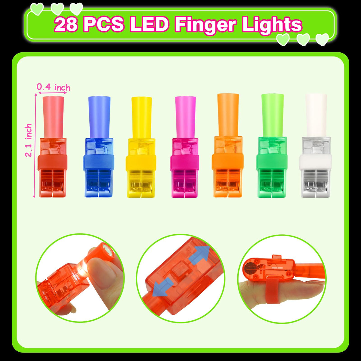 LED finger lights with dinosaur patterns by ZICZLI for glow-in-the-dark fun.