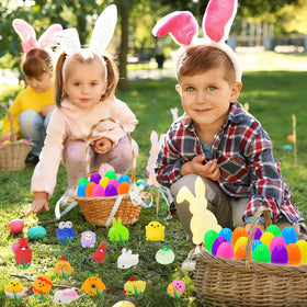 ZICZLI party favor display with colorful Easter eggs