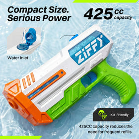 ZIFFY automatic spraying keeps play steady and hands-free.