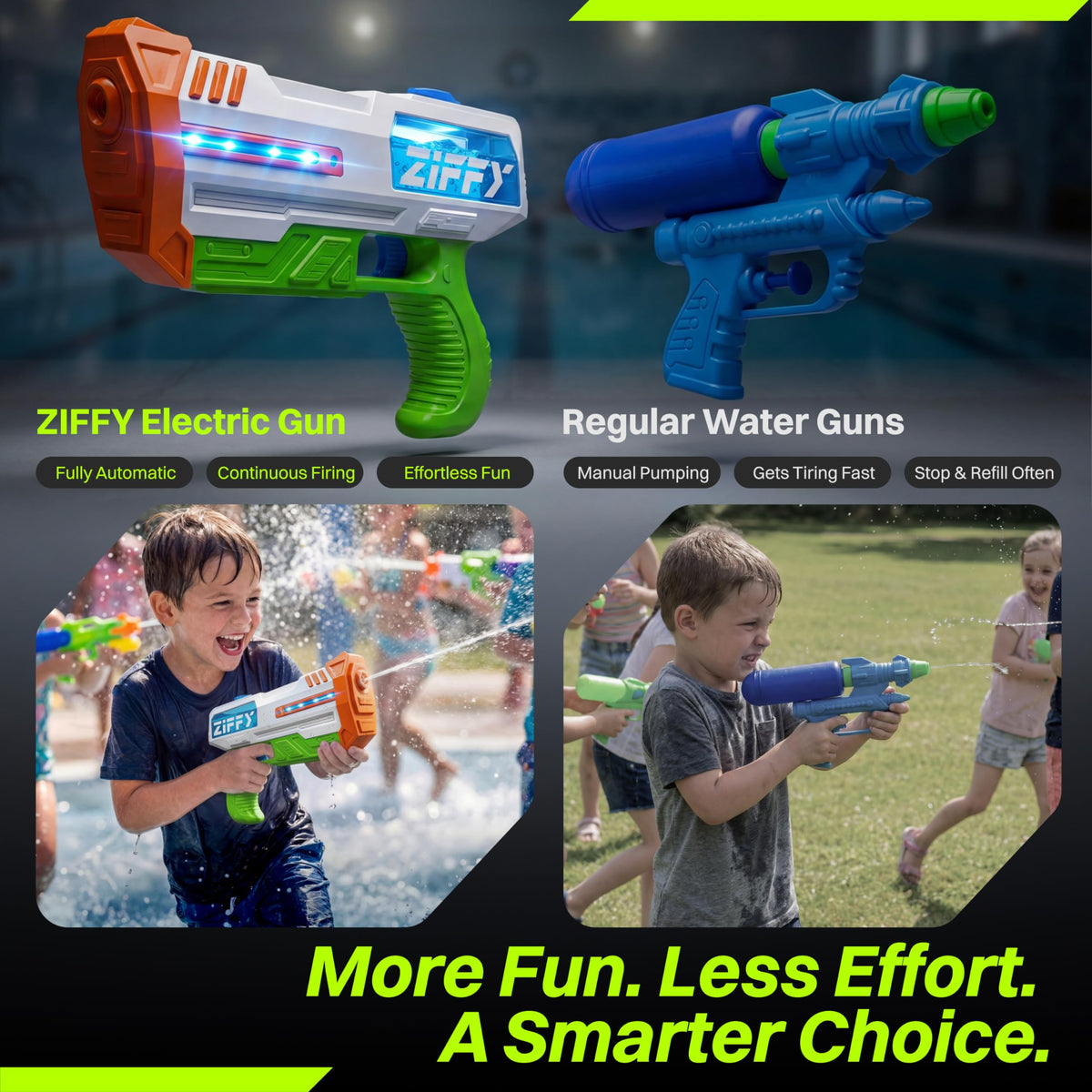 ZIFFY water blaster reaches up to 26 feet for strategic plays.