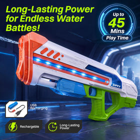 Ziffy water gun projecting a 25-foot spray for extended range
