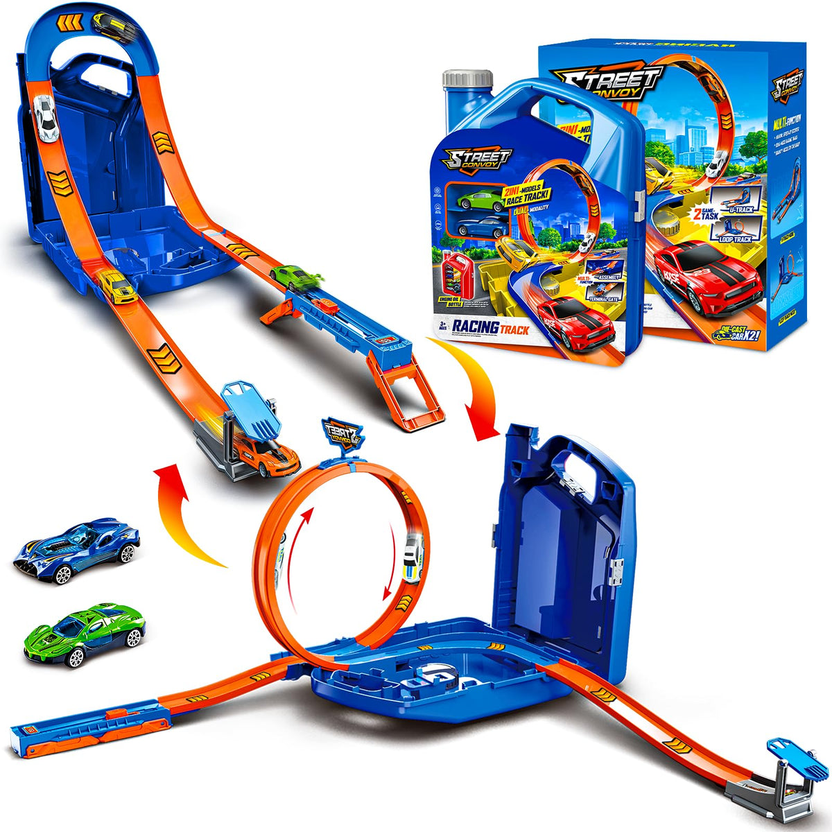 Zikhoobusik race track set blue layout for versatile, imaginative play.