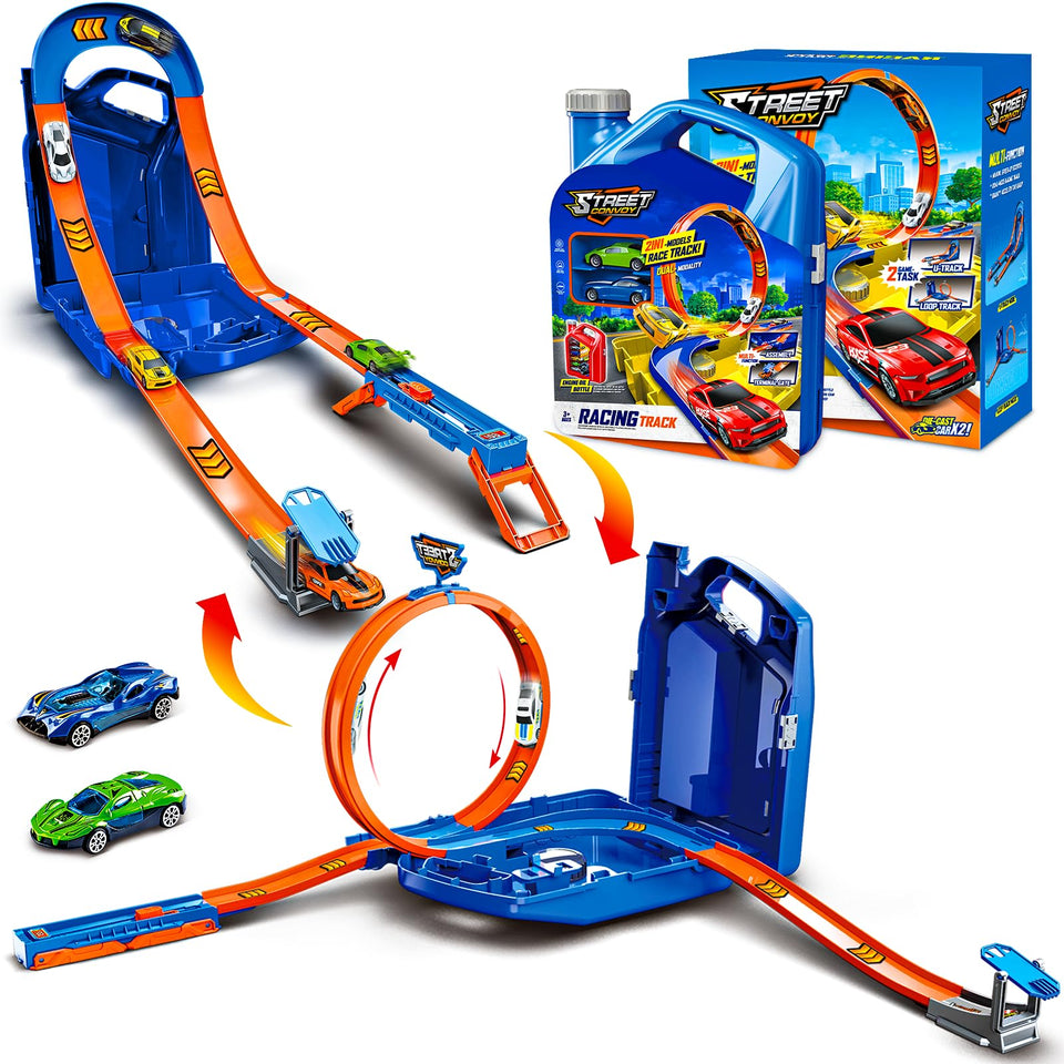 Zikhoobusik race track set blue layout for versatile, imaginative play.