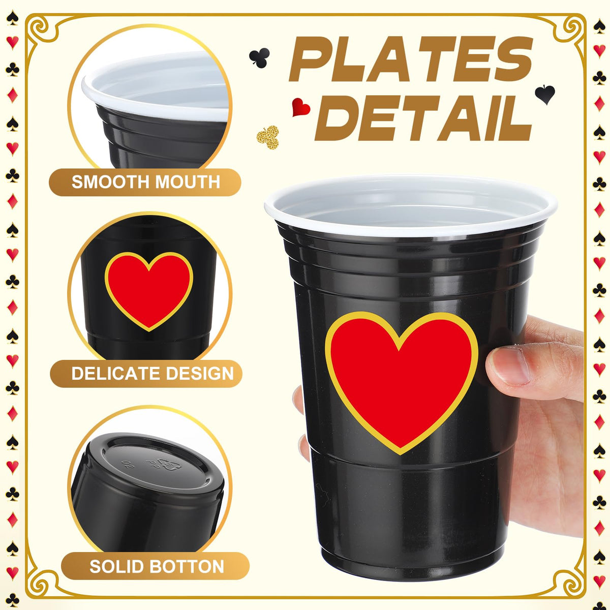 Ziliny black exterior with poker design cups for casino-themed gatherings.