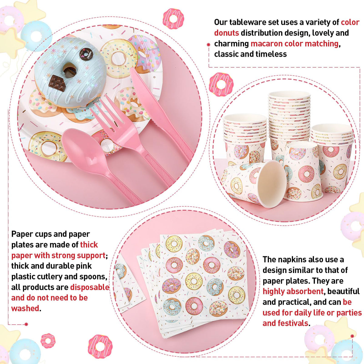 Ziliny donut napkins featuring donut motif for convenient use.
